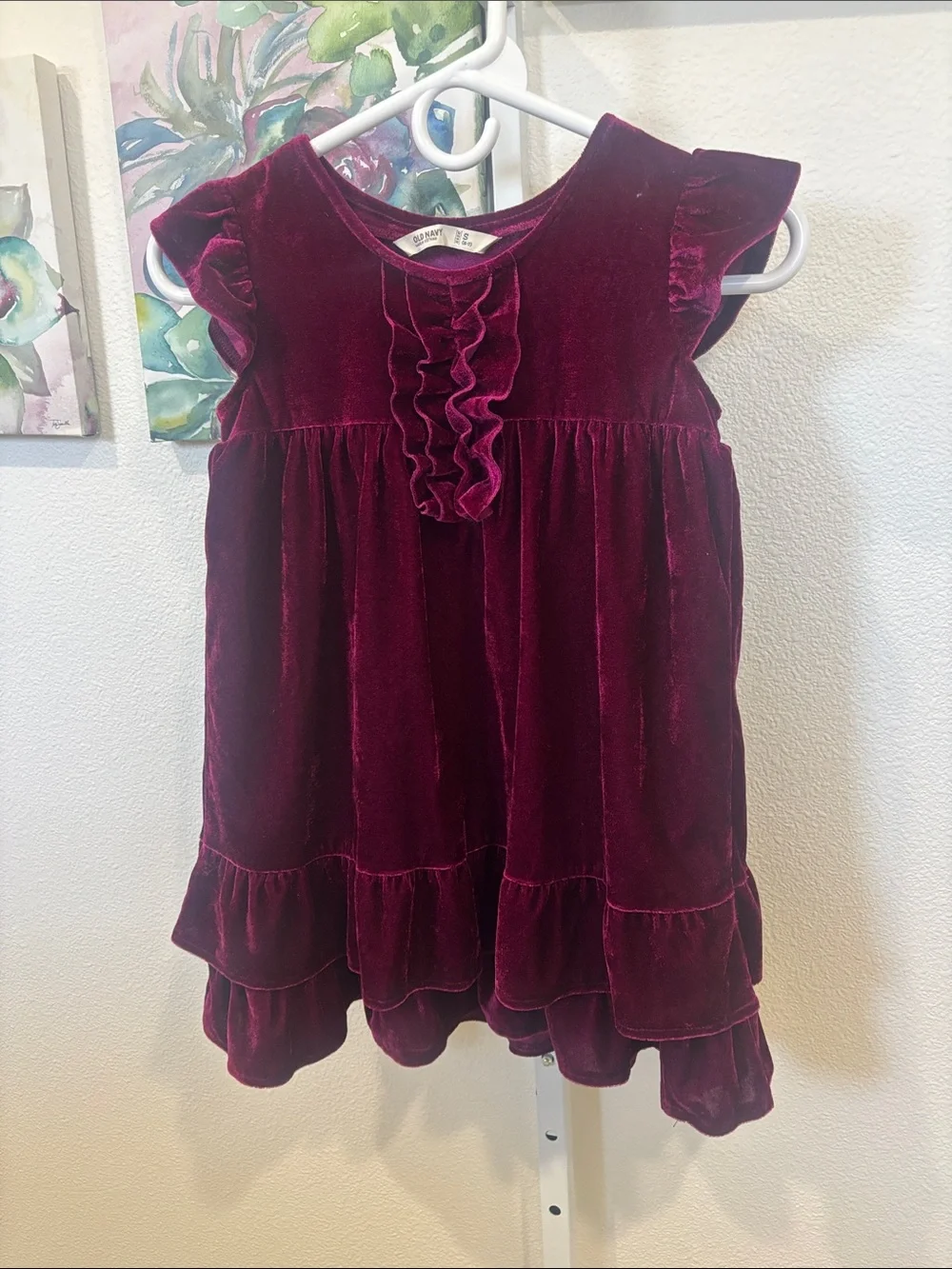 Old Navy Girls Velvet Ruffle Dress - Wine